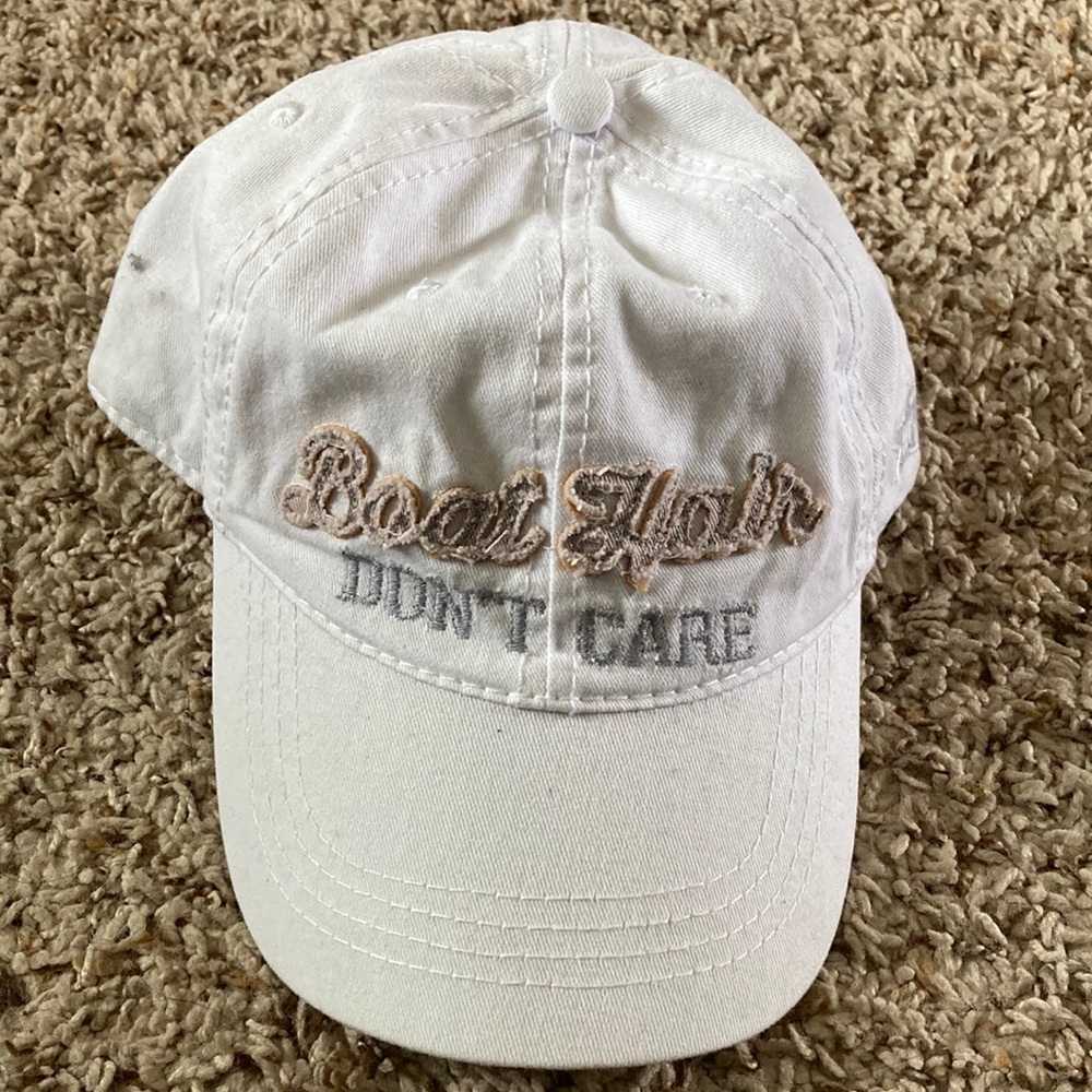 White Cap with Embroidered Slogan